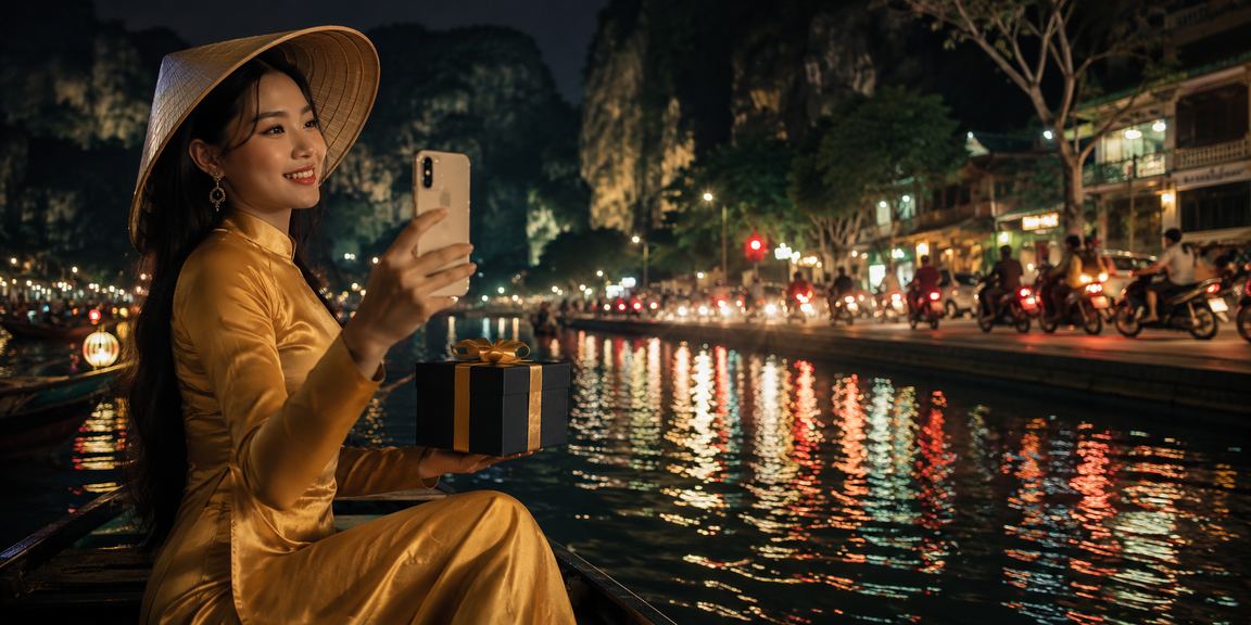 Bảng hiệu neon VIP bonus tại Ninh Bình gợi lên không khí giải trí đêm và ưu đãi cao cấp
